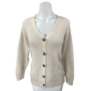 Z Supply Josie Cream Rib Knit Long Sleeve Button Down Cardigan Sweater Top Sz S